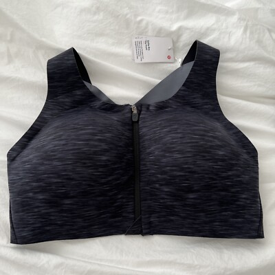 Lululemon Enlite Bra *Zip Front NWT Size 34DD Static Rain Dark Cast Black/Black