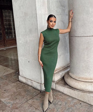 BNWT ZARA Green Metallic Thread Knit Dress Size XL