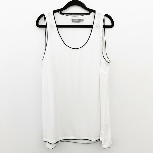 Black Trim Sleeveless Tunic Blouse Top 