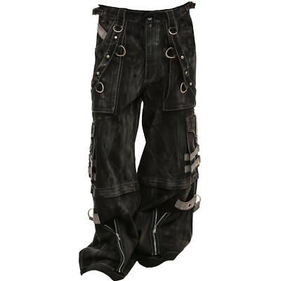 Gothic Overdyed Zip Off Pants Punk Buckle Zips Chain Strap