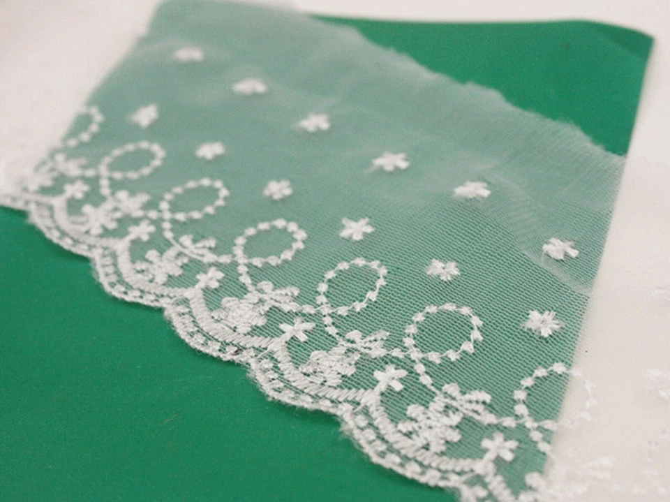 5 Yards White Embroidery Flower Lace Trims Tulle Bridal Dress Craft 4" 100mmwide - Image 4 of 4