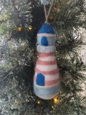 Lighthouse Ornament Felted Wool Soft Plush Christmas Decor Nautical Sea NWOT