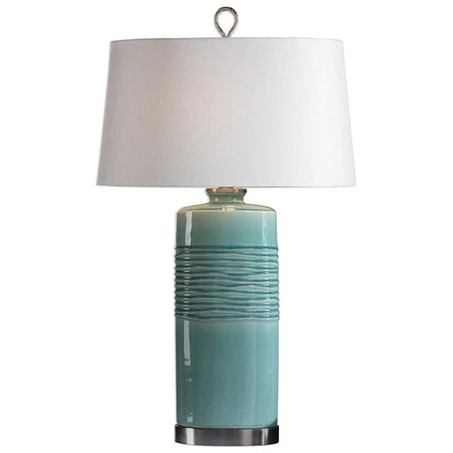 Uttermost Rila Ceramic and Iron Table Lamp in Distressed Teal and Off White - Picture 1 of 5
