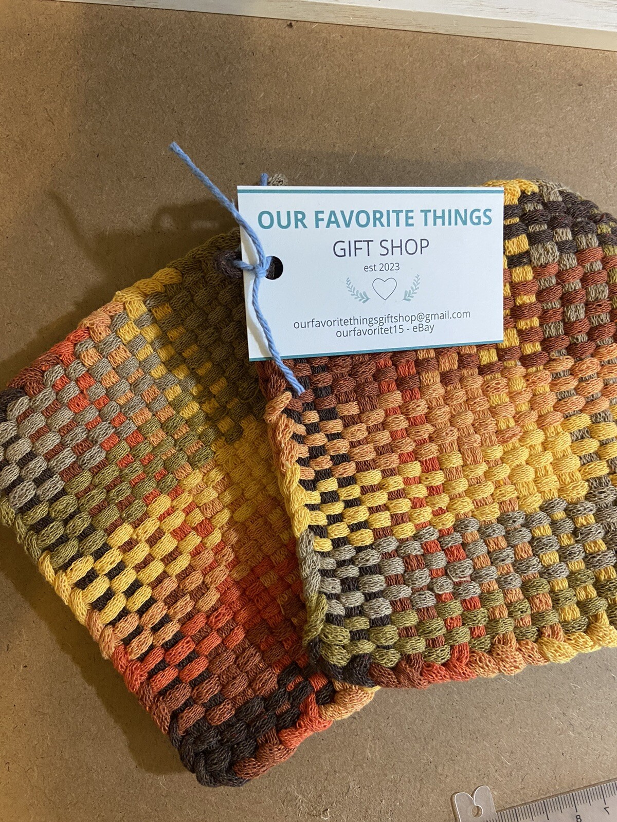 Handmade Pot holders Cotton Woven Loom Hot Pads Oven Mitt Trivet Fall Woods Set2