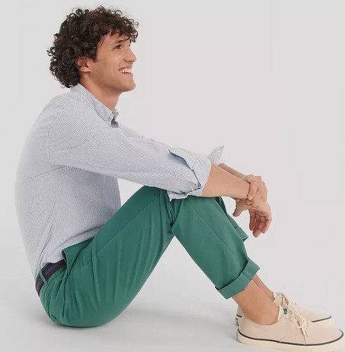 NUEVO CON ETIQUETAS J. Pantalón Chino CREW 770 Ajuste Recto Elástico Lamppost Verde 35 x 32 - $98 NUEVO - Imagen 3 de 5