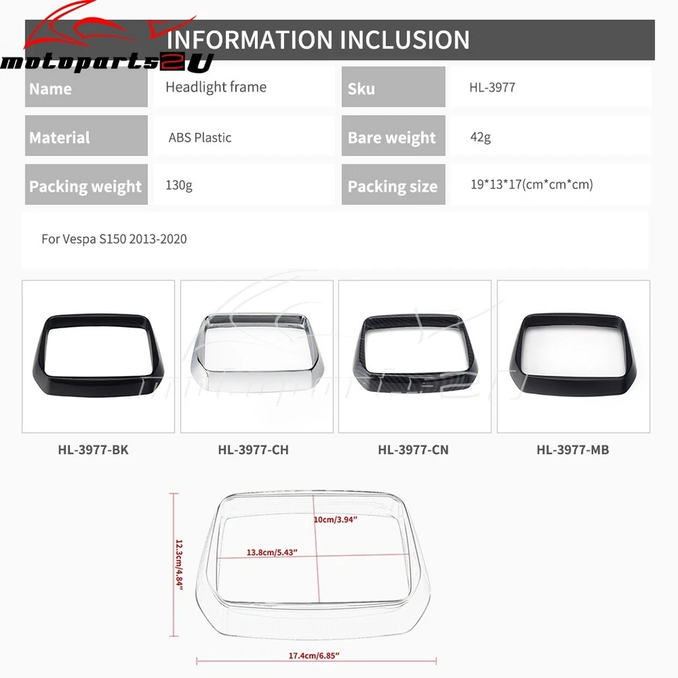Хромированная защитная накладка на раму фары из АБС-пластика для скутера Vespa S150 125 - Изображение 3 из 4