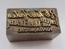 Printing Letterpress Printers Block R.E Van Houten Jewlery Music Ionia Mich