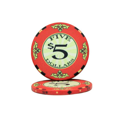 100 Red $5 Scroll Ceramic Poker Chips - Buy 3, Get 1 Free - Mix & Match!