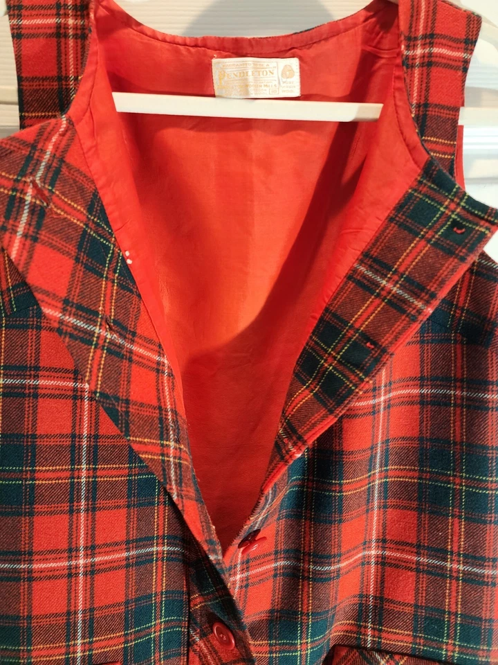 Vintage Pendleton Plaid Red Sleeveless Dress 10 tartan wool  - Image 3 of 4
