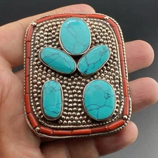 Vintage Type Handmad Beautiful Design Turquoise,Coral Buckle belt Tibeten Silver