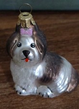 Shih Tzu Hand Blown Christmas Ornament Glass Hand Painted Glitter Accents