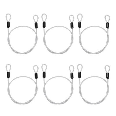 6pcs 1/8'' Dia 1.6ft Security Cable Lock Vinyl Coated Steel with Loops Clear