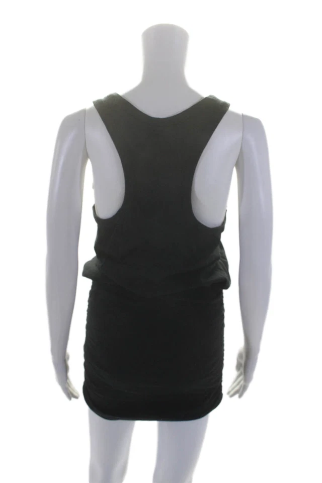 Vestido negro fruncido lateral cuello redondo sin mangas de algodón Joie para mujer talla S Foto 3 de 4