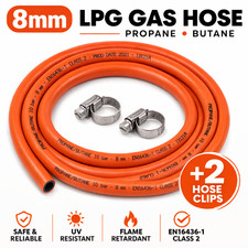 8mm LPG Gas Hose Propane Butane Pipe BBQ Patio Heater Caravan + 2 Clips