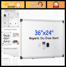 Magnetic Whiteboard Kit 36"x24" - Dry Eraser, 2 Markers, 4 Magnetic Pins, Alumin