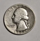 1947 US Quarter Washington Circulated 90% Silver 25ct Coin