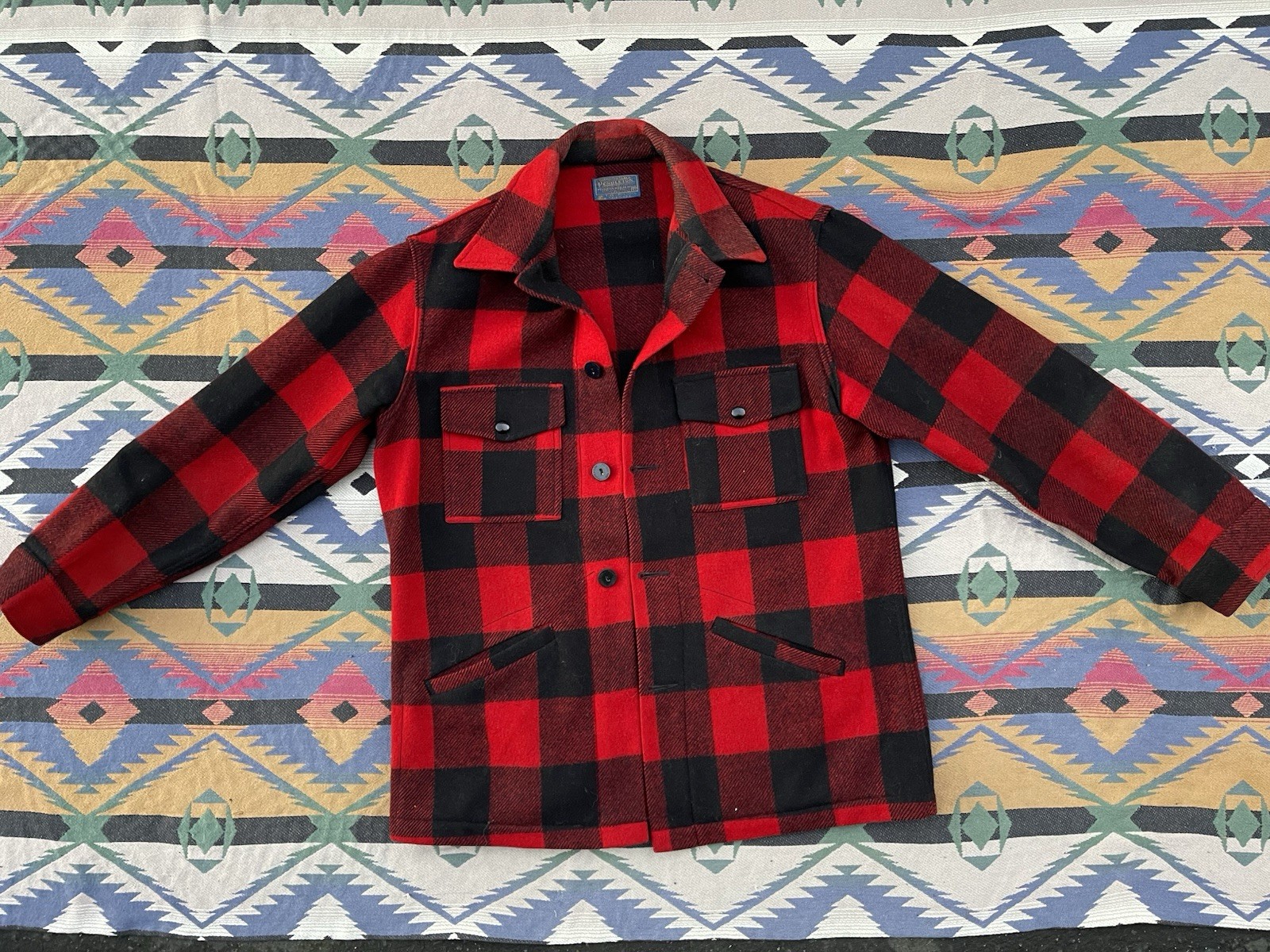 🥃VINTAGE Pendleton Plaid Jacket Medium Red Black… - image 2