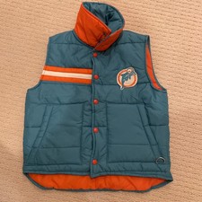 Chaleco acolchado vintage Miami Dolphins Stahl-Urban Youth L NFL retro verde azulado naranja años 80