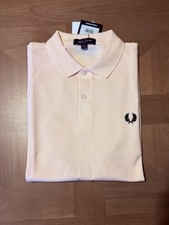 FRED PERRY Men  s Peach Twin Tipped Pique Polo Shirt Size M Cotton