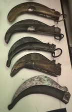 Juego de 5 Cuchillos Mexicanos Saca Tripas Antiguos Madera Hueso Metal México Machete Pico