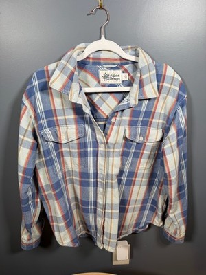 Alpine Design Women's Plaid Flannel Shirt Size L Blue Red 100% Cotton Button Up