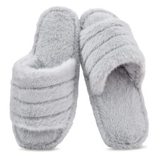 Women's Soft Plush Fuzzy Slippers Memory Foam Anti 5-6 Women/3-4 Men Grey-a