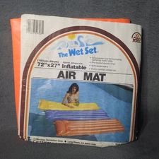 Vtg vinyl Inflatable Pool Float Air Mat Yellow 72x27" 1984 Intex The Wet Set