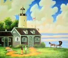 Original 24"x 20" Oil Painting Titled "Lighthouse Life" By Artist Robert Bline