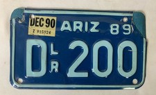 Vtg Arizona Motorcycle License Plate - DEALER - &lsquo;89 Tag, DLR #200, Damaged