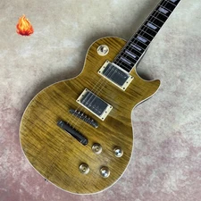 Custom Solid Body Electric Guitar: 6 String 22 Frets Flame Maple Top Brown Relic