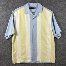 Nat Nast 100 Silk Green Beige Blue Button-Up Shirt Bowling Charlie Sheen