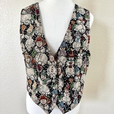 Vintage Backroad Blues Snowman Tapestry Vest Med Christmas Holiday Made In USA