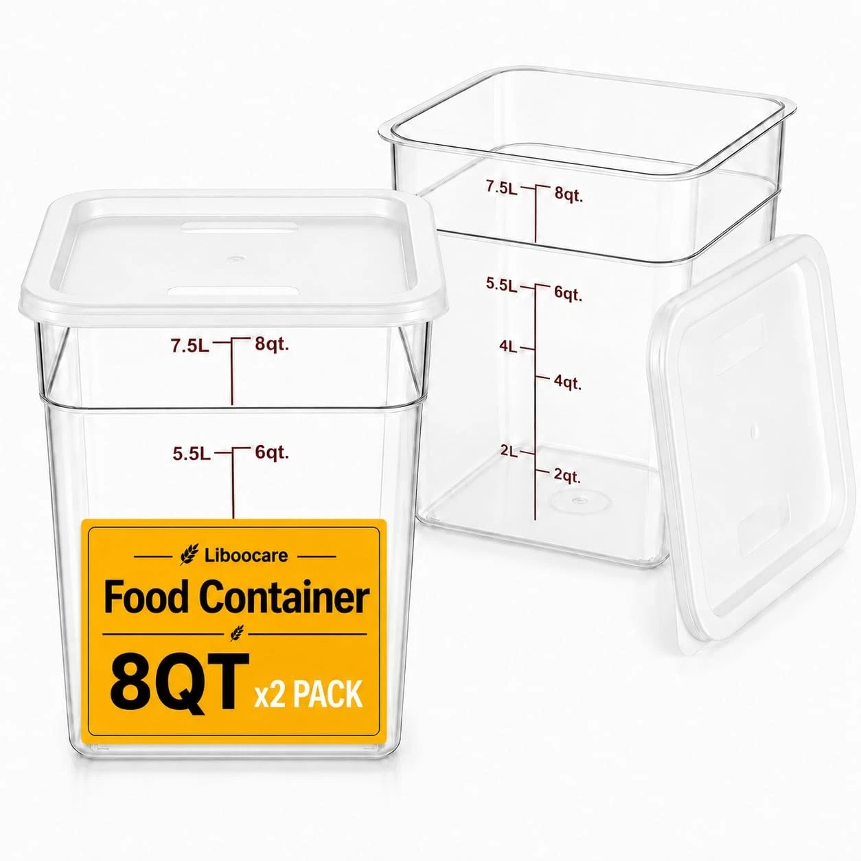 2 Pack 8Qt Clear Food Storage Containers with Lids – BPA-Stackable Kitchen Or...