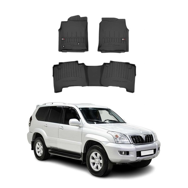 FußMatten Gummimatten FüR Toyota Land Cruiser J120 2002-2010 Premium Schwarz 3X-image