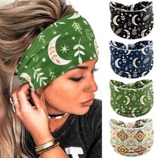 Wide Boho Headbands Floral Stretch Head Wraps African 1 Count Pack of 4 Moon