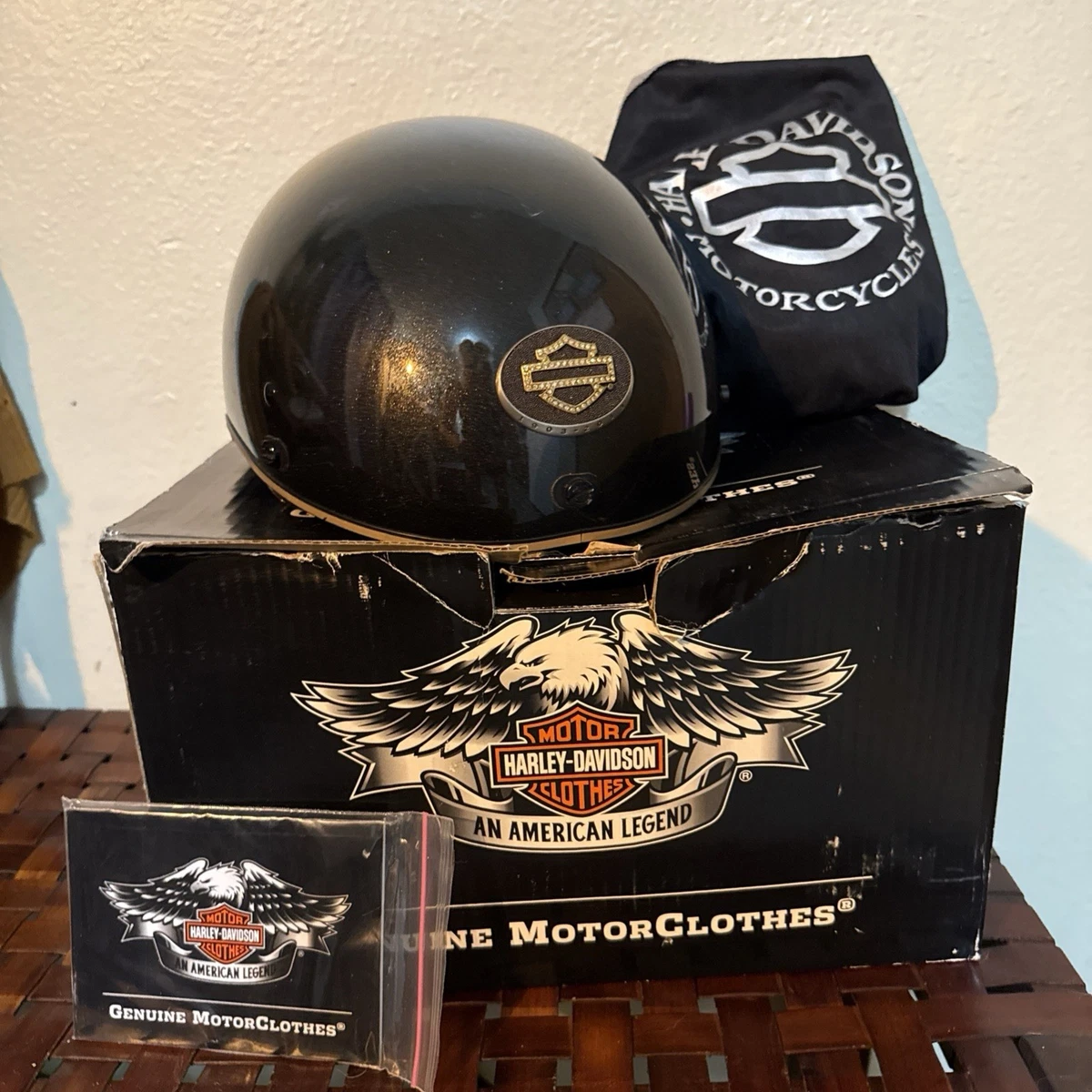 Harley Davidson Motorcycle Genuine Skull Half Helmet Gloss  Black XS Small w Box Harley Davidson Matte Black Half Helmet Skull X Small 53-54  main image 4