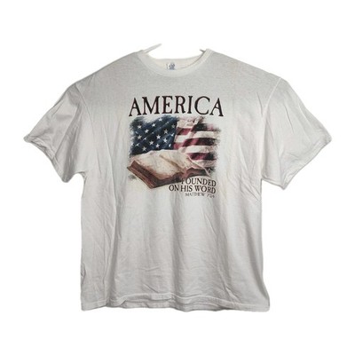 Delta Pro Weight T-Shirt Men 2XL White Graphic Print America Founded on His Word