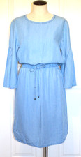 Ralph Lauren Lightweight Denim Blue Dress 3/4 Flutter Sleeves Tie Belt Womens 8