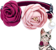 Cat Collar Breakaway with Flower for Girl Cats Kitten Puppy Red 