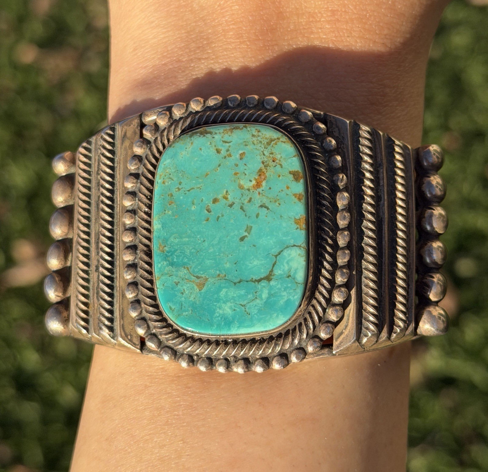 Navajo Native American Sterling Silver Turquoise Cuff Bracelet Martinez