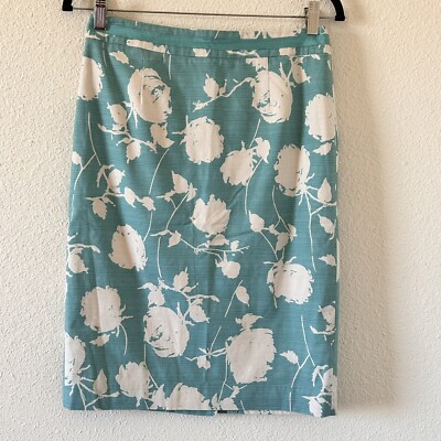 Boden Women’s Floral Print Pencil Midi Skirt Size 6R Turquoise White