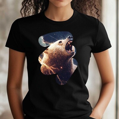 Women's Lightning Bear Print Cotton T-Shirt Size XS to 3XL