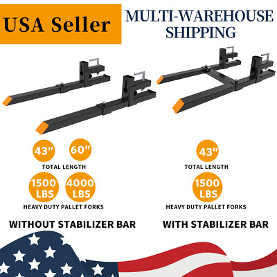 #ad 4000lb 1500lb 60quot; 43quot; Tractor Clamp On Bucket Forks Skid Steer Loader Attachment $78.99
