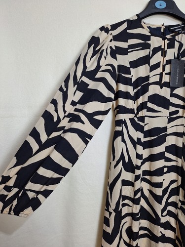 Wednesday's Girl zebra print midi dress in beige Size XS Elastic Cuffs New - Picture 4 of 15
