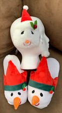 SNOWMAN SLIPPERS HOLIDAY FUN SIZE 7.5-8.5 EARMUFFS PLUSH SO SOFT SUPER CUTE