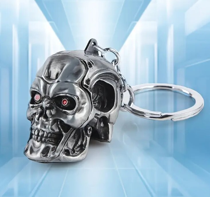 The Terminator Cyborg Skull Head Metal Keychain Ornament