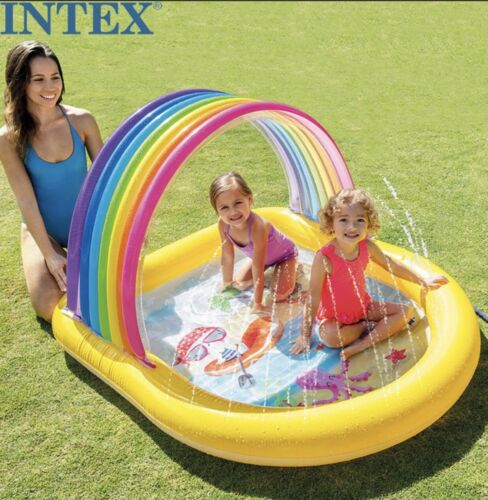 Intex Giant Rainbow Arch Inflatable Kids Kiddie Swimming Pool + Sprayer Ages 2+ - Picture 1 of 8