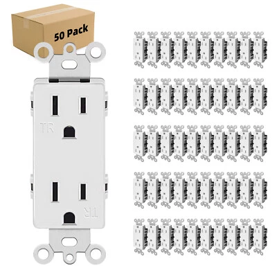 MICMI Outlet Decora Duplex Receptacle, 15 Amp, 125 Volt, Tamper Resistant White 50pack