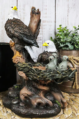 Wildlife Habitat Bald Eagle Family In Nest Statue 12''H Eagle Mate With Nestlings