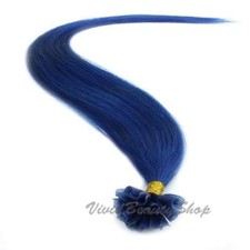50 Blue Pre Glued Bonded U Nail Tip Keratin Fusion Remy Human Hair Extension 22"